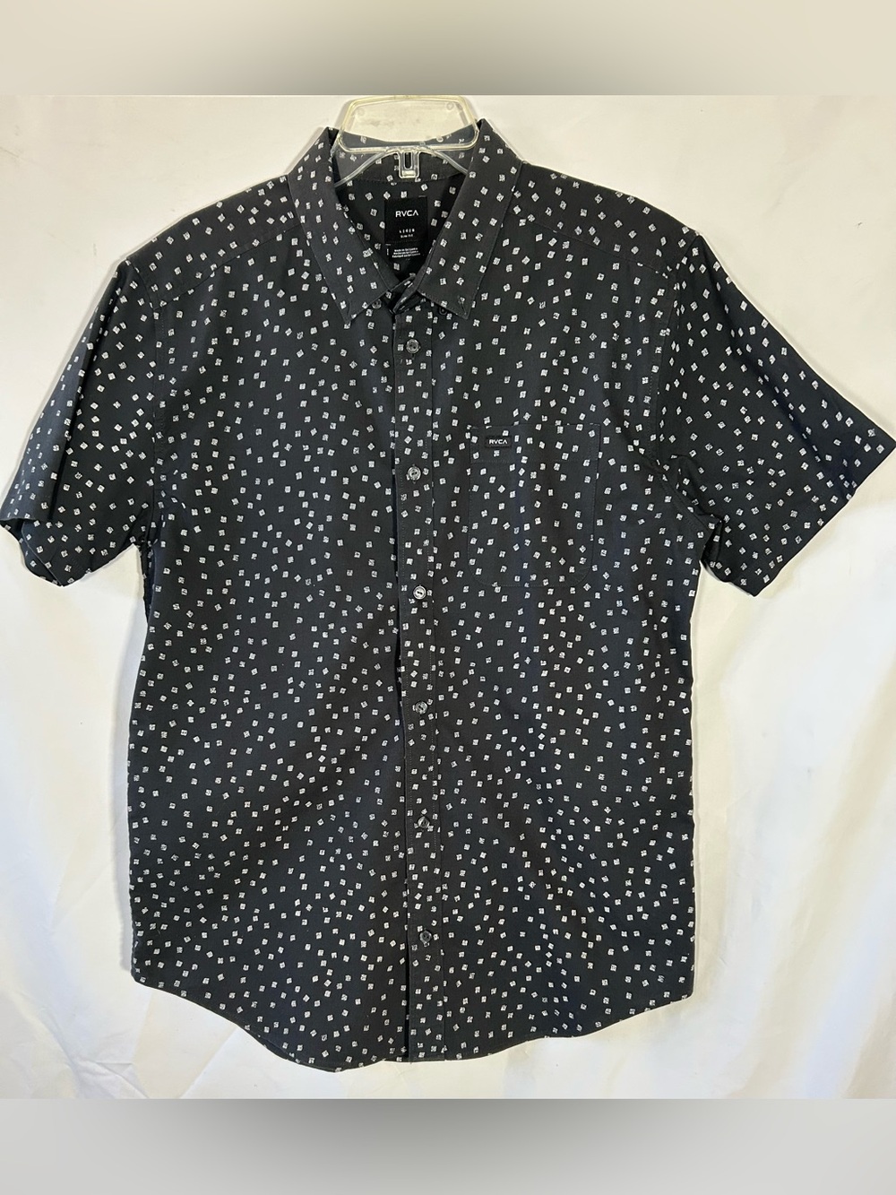 RVCA CHARCOAL SLIM FIT SURF BEACH GOLF GEOMETRIC SQUARE SHORT SLEEVE SHIRT MENS